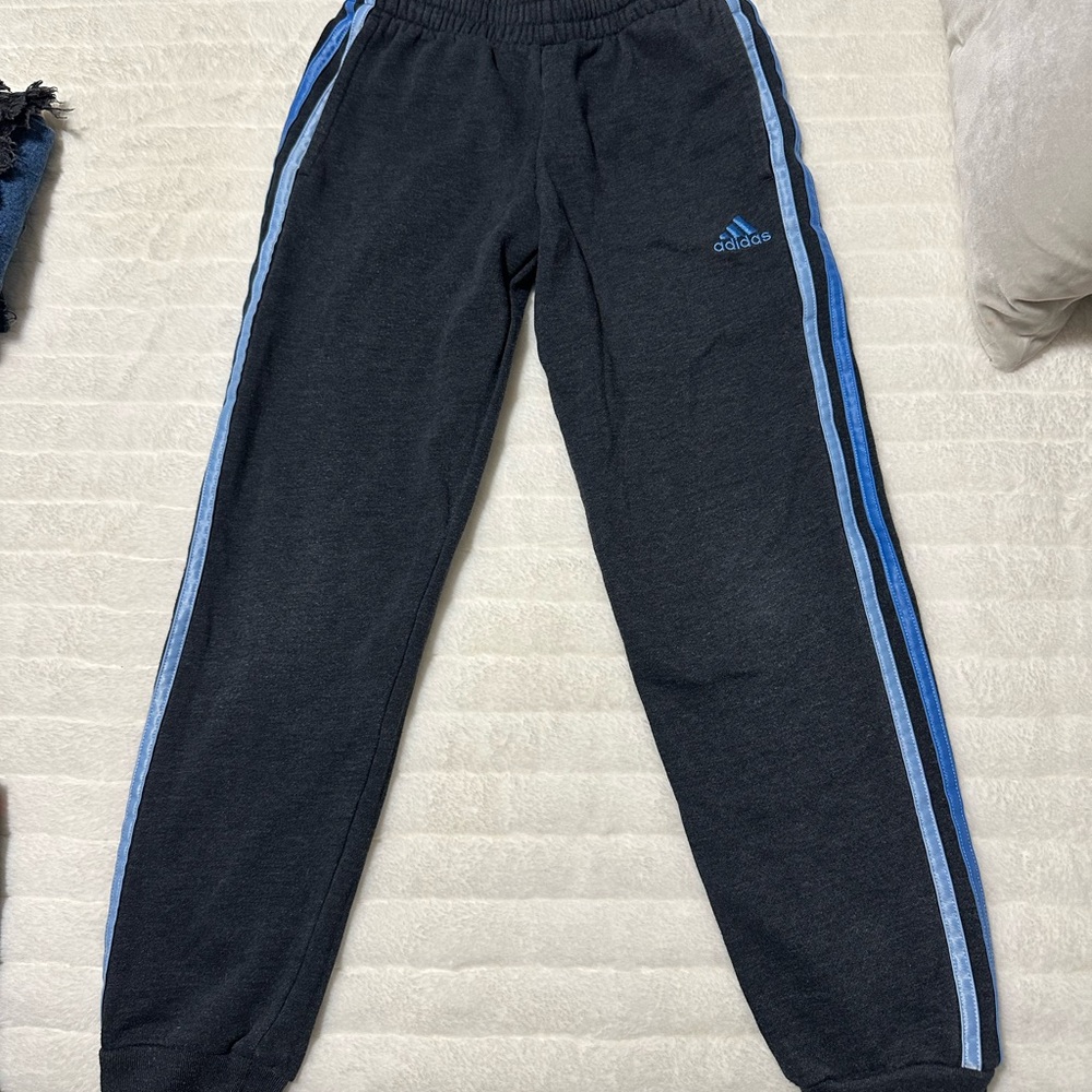 Adidas Kids Charcoal Joggers with Blue Stripes